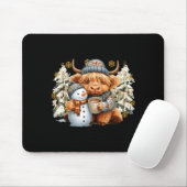 Cute Highland Cow With Snowman Hot Cocoa Christmas Mousepad (Mit Mouse)