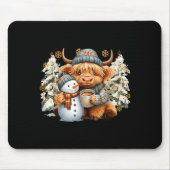 Cute Highland Cow With Snowman Hot Cocoa Christmas Mousepad (Vorne)