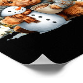 Cute Highland Cow With Snowman Hot Cocoa Christmas Poster (Ecke)