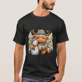 Cute Highland Cow With Snowman Hot Cocoa Christmas T-Shirt (Vorderseite)