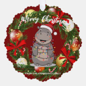 Cute Hippo christmas tree zoo animal Xmas Wealth f Ornament Karte (Vorderseite)