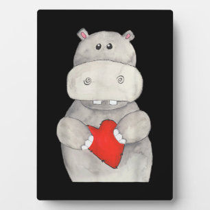 Cute Hippo Hippopotamus Holding Heart   Love Hippo Fotoplatte