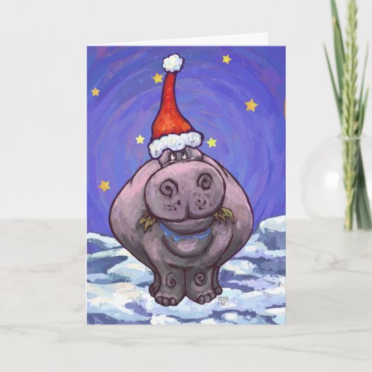 Cute Hippo Holiday Greeting Card Feiertagskarte (Vorderseite)