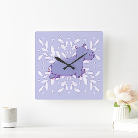 Cute Hippo Wall Clock Quadratische Wanduhr (Zuhause)