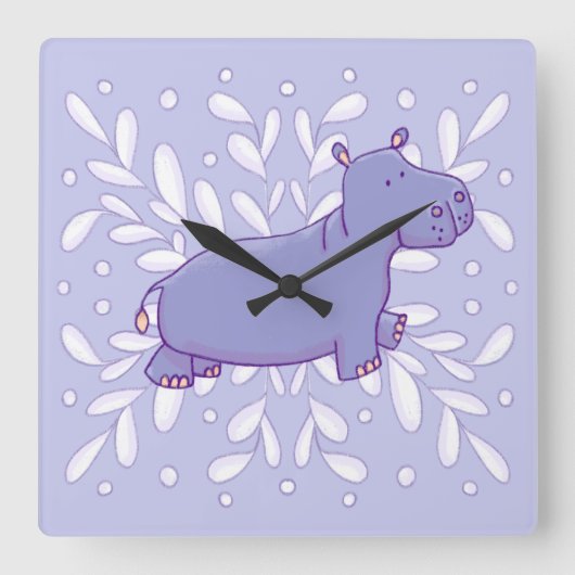 Cute Hippo Wall Clock Quadratische Wanduhr (Vorderseite)