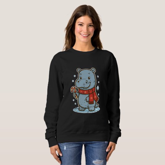Cute Hippo Winter with Candy Cane Sweatshirt (Vorne ganz)