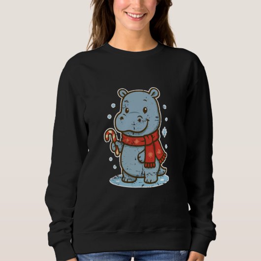 Cute Hippo Winter with Candy Cane Sweatshirt (Vorderseite)