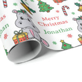 Cute Hippopotamus Christmas Tree Holidays Geschenkpapier (Rolleneckpunkt)