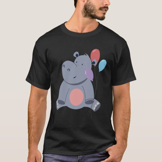Cute Hippopotamus With Balloons T-Shirt (Vorderseite)