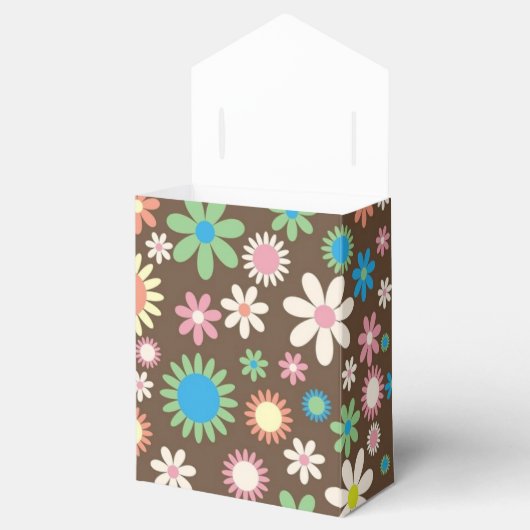 Cute Hippy Flower Power Pattern Brown Geschenkschachtel (Geöffnet)