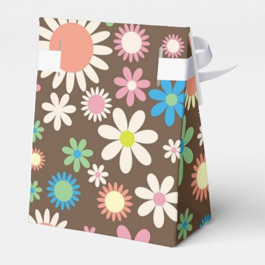 Cute Hippy Flower Power Pattern Brown Geschenkschachtel (Rückseite)