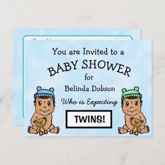 Cute HispanicTwins Baby Shower Postkarte (Vorne/Hinten)