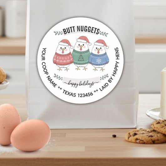 Cute Holiday BUTT NUGGETS egg carton label Runder Aufkleber