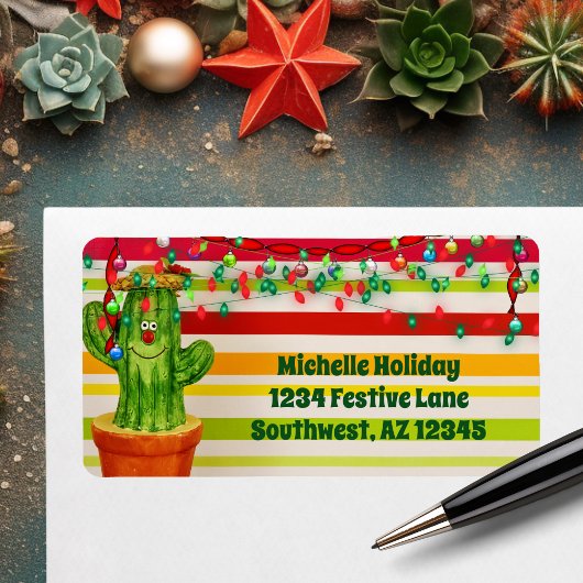 Cute Holiday Cactus Southwestern Christmas Address Adressaufkleber