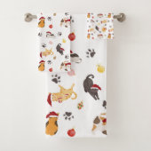 Cute Holiday Cat Pattern Badhandtuch Set (Insitu)