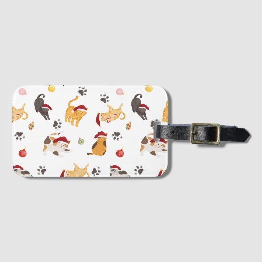 Cute Holiday Cat Pattern Gepäckanhänger (Vorderseite (Horizontal))