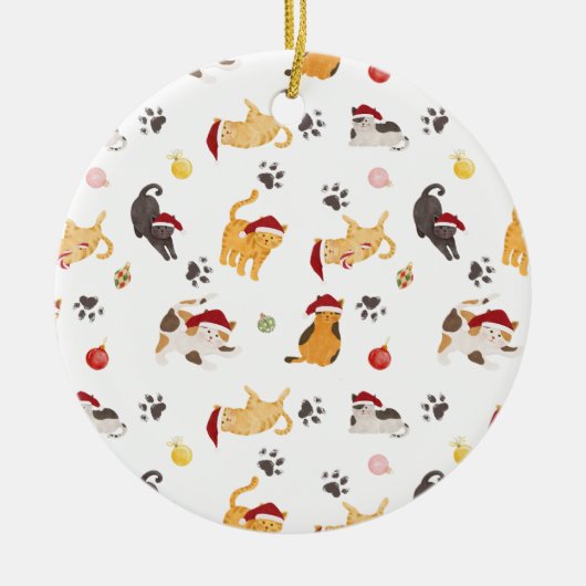 Cute Holiday Cat Pattern Keramik Ornament (Vorne)