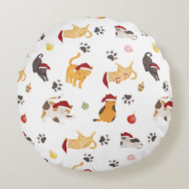 Cute Holiday Cat Pattern Rundes Kissen