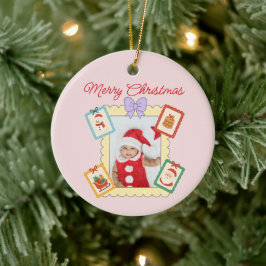 Cute Holiday Keepsake with Festive Pastel Frames Keramik Ornament