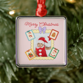 Cute Holiday Keepsake with Festive Pastel Frames Ornament Aus Metall
