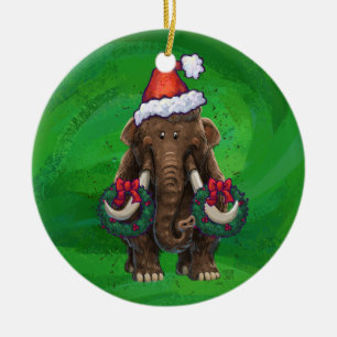 Cute Holiday Mastodon Ceramic Ornament