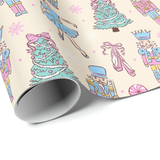 Cute Holiday Nutcracker Ballerina Pattern Geschenkpapier (Rolleneckpunkt)