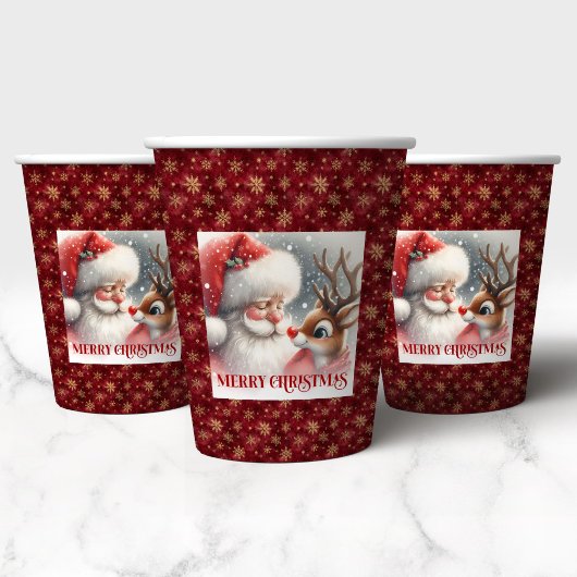 Cute Holiday Paper Cups Kids Santa Reindeer Pappbecher