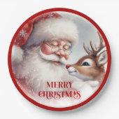 Cute Holiday Party Plates Santa and Rudolph Pappteller (Vorderseite)