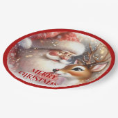 Cute Holiday Plates with Cartoon Santa and Rudolph Pappteller (Schrägansicht)