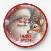 Cute Holiday Plates with Cartoon Santa and Rudolph Pappteller (Vorderseite)