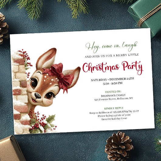 Cute holiday reindeer peeking kids event invite einladung
