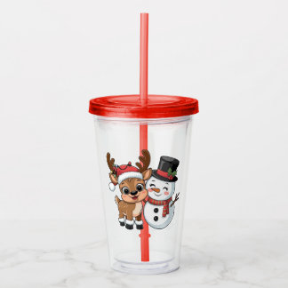 Cute Holiday Reindeer & Snowman Acryltrinkbecher