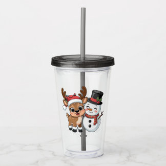 Cute Holiday Reindeer & Snowman Acryltrinkbecher