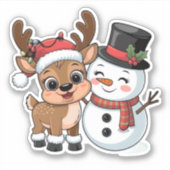 Cute Holiday Reindeer & Snowman Aufkleber (Vorderseite)