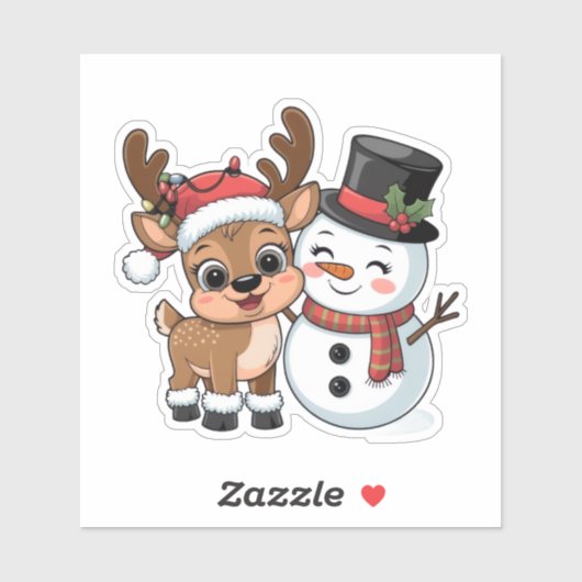 Cute Holiday Reindeer & Snowman Aufkleber (Blatt)