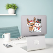 Cute Holiday Reindeer & Snowman Aufkleber (Laptop auf Schreibtisch)