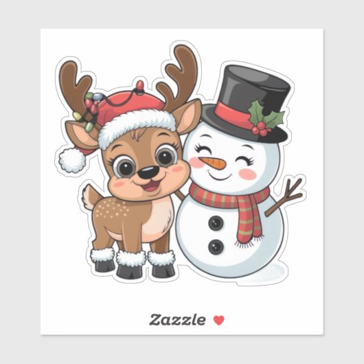 Cute Holiday Reindeer & Snowman Aufkleber (Blatt)