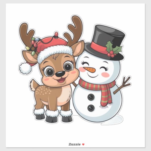 Cute Holiday Reindeer & Snowman Aufkleber (Blatt)