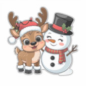 Cute Holiday Reindeer & Snowman Aufkleber (Vorderseite)