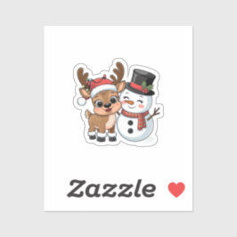 Cute Holiday Reindeer & Snowman Aufkleber