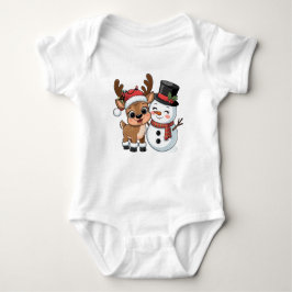 Cute Holiday Reindeer & Snowman Baby Strampler