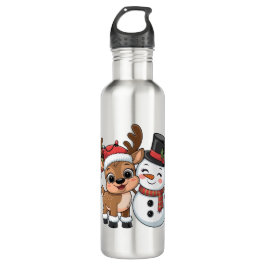 Cute Holiday Reindeer & Snowman Edelstahlflasche