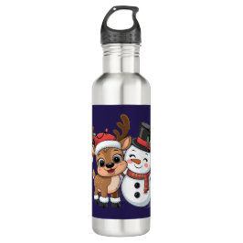 Cute Holiday Reindeer & Snowman Edelstahlflasche
