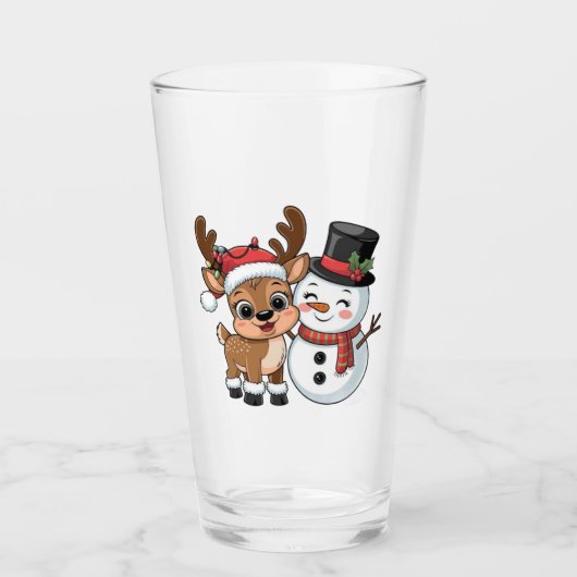 Cute Holiday Reindeer & Snowman Glas (Vorderseite)