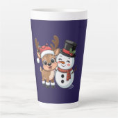 Cute Holiday Reindeer & Snowman Milchtasse (Vorderseite)