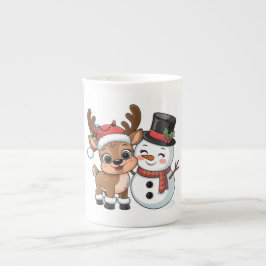 Cute Holiday Reindeer & Snowman Porzellantasse