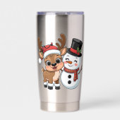 Cute Holiday Reindeer & Snowman Thermobecher (Vorderseite)