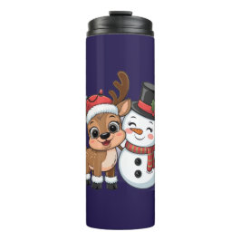 Cute Holiday Reindeer & Snowman Thermosbecher