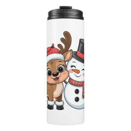 Cute Holiday Reindeer & Snowman Thermosbecher (Vorderseite)