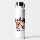Cute Holiday Reindeer & Snowman Trinkflasche (Vorne)